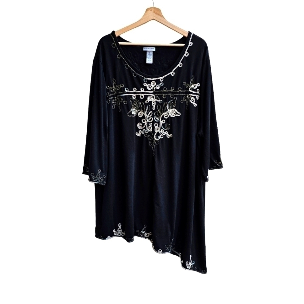 Embroidered Catherine's Tunic Shirt with Asymmetrical Hem, Size 3X